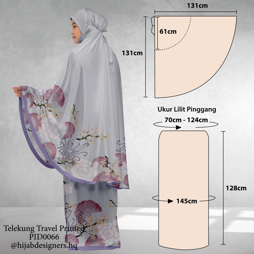 Telekung Travel Satin Printed (Awning Moss Crepe Berdagu) in PID0066