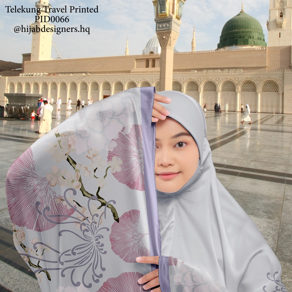 Telekung Travel Satin Printed (Awning Moss Crepe Berdagu) in PID0066