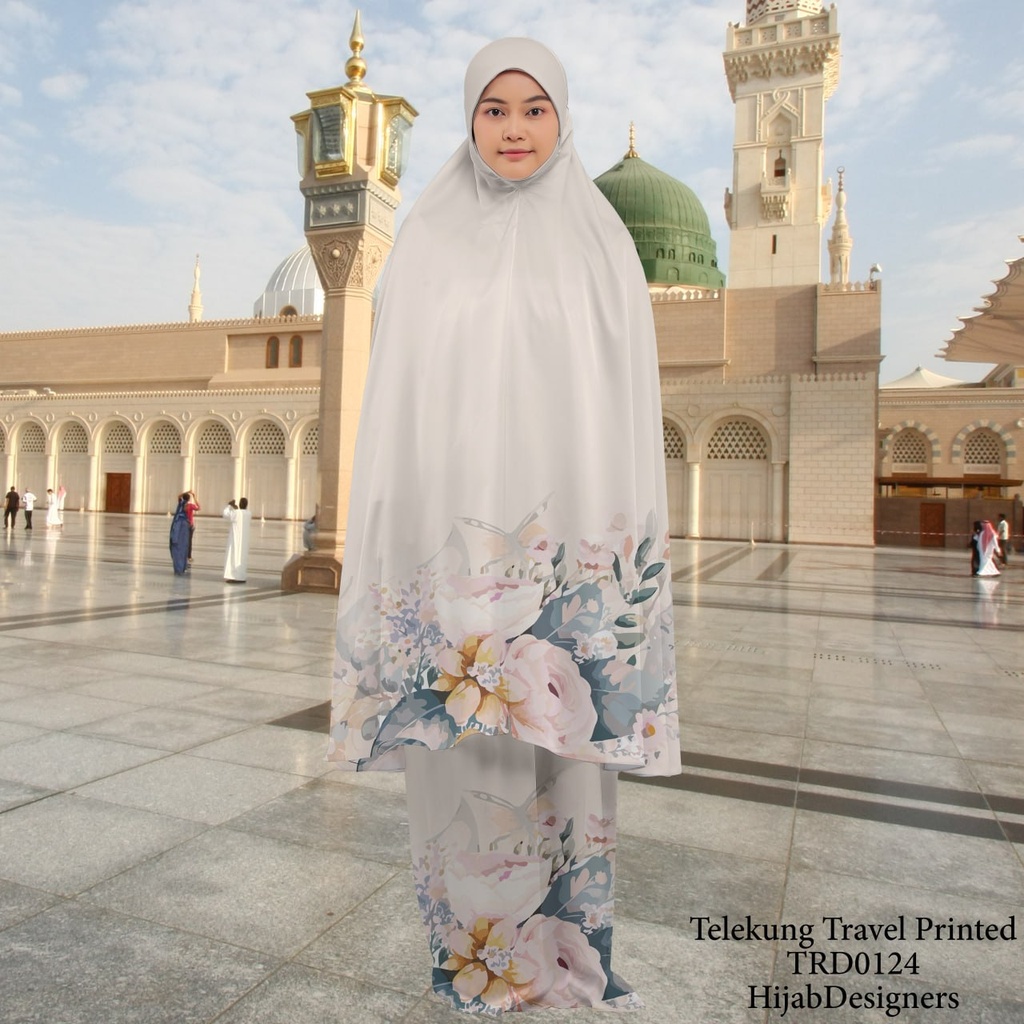 Telekung Travel Satin Printed (Awning Moss Crepe Berdagu) in TRD0124