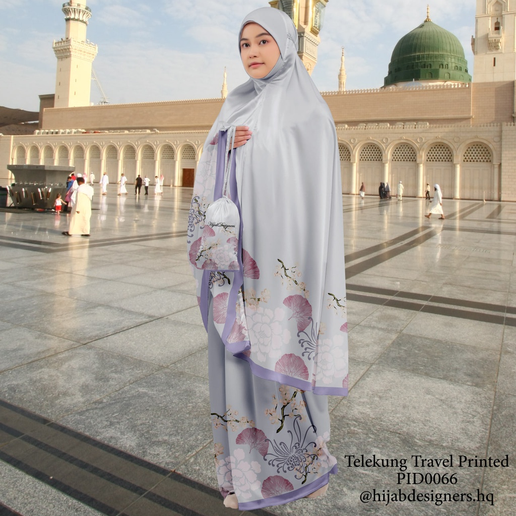 Telekung Travel Satin Printed (Awning Moss Crepe Berdagu) in PID0066